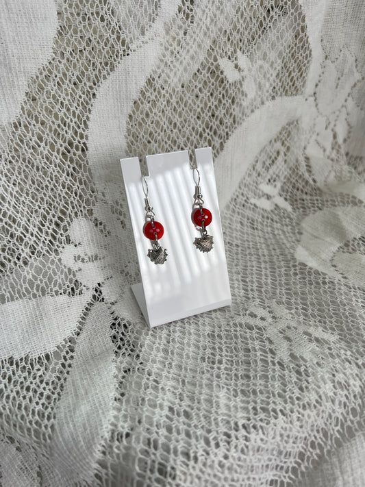Red Button Heart Earrings