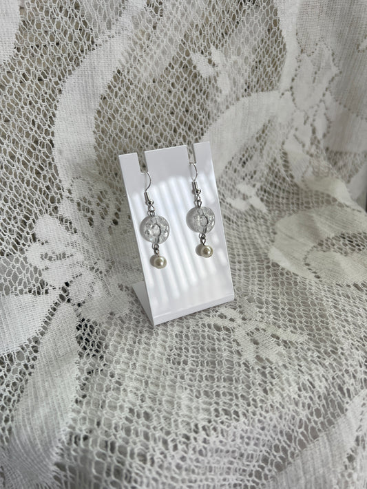 Clear Button Pearl Earrings