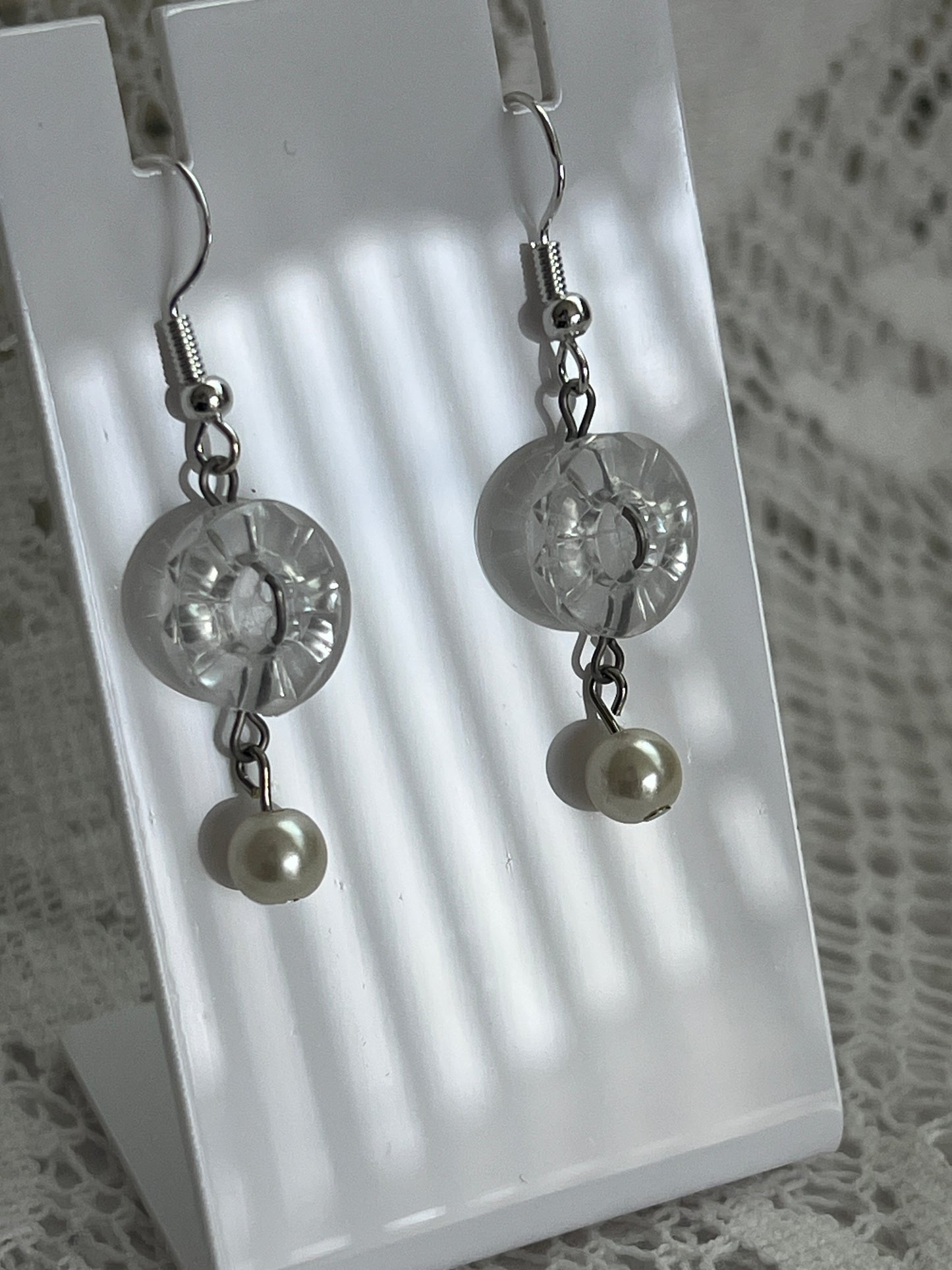 Clear Button Pearl Earrings