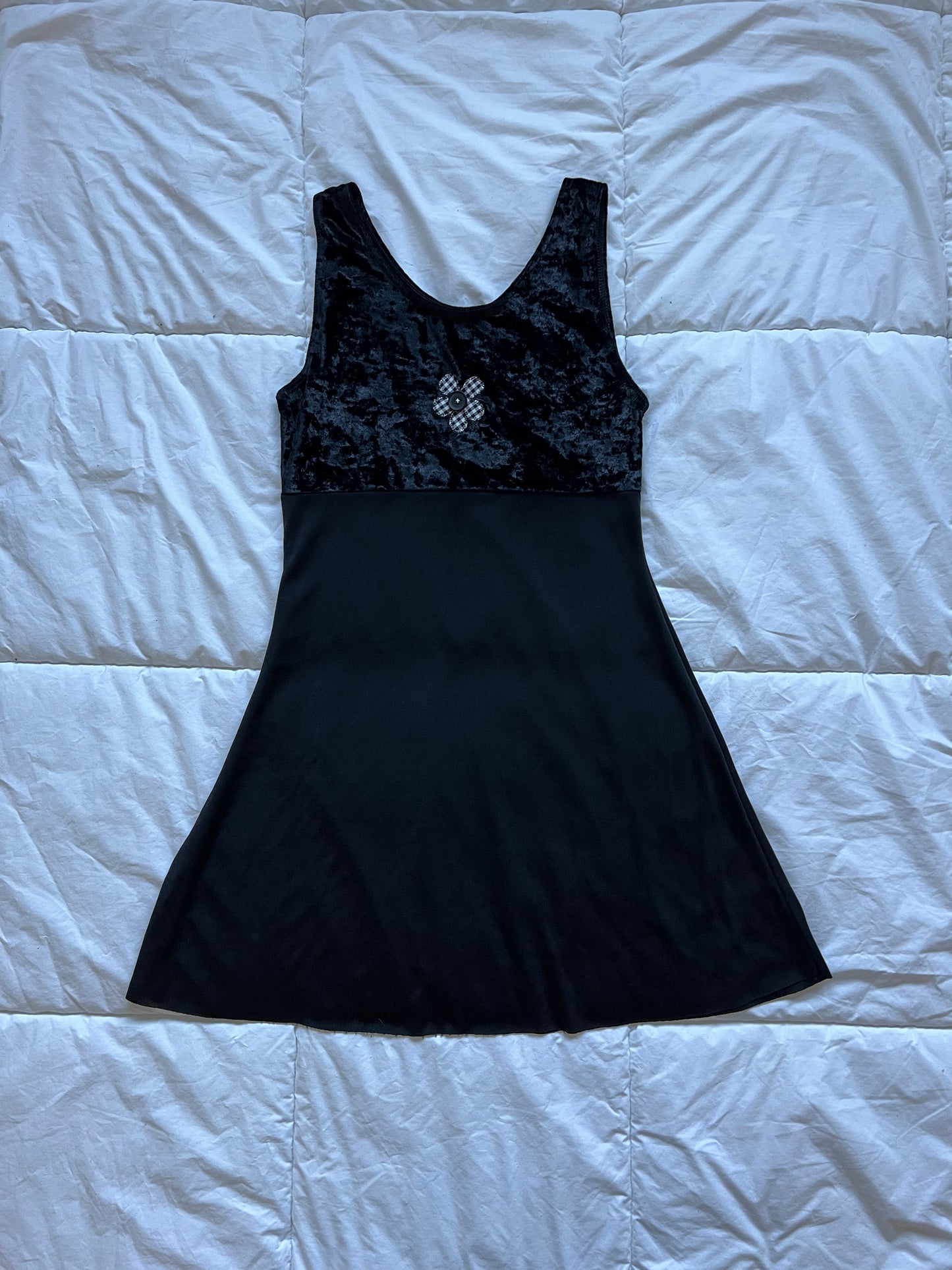 Black Flower Button Mini Dress