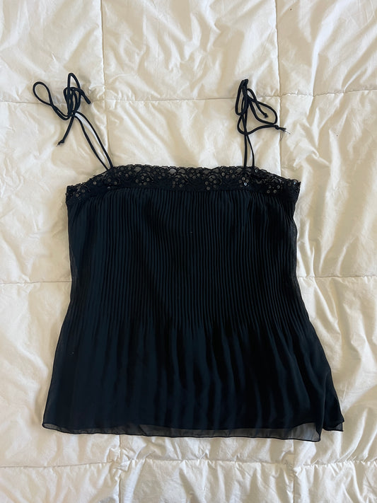Black Y2k Sequin Tie Tank (L)