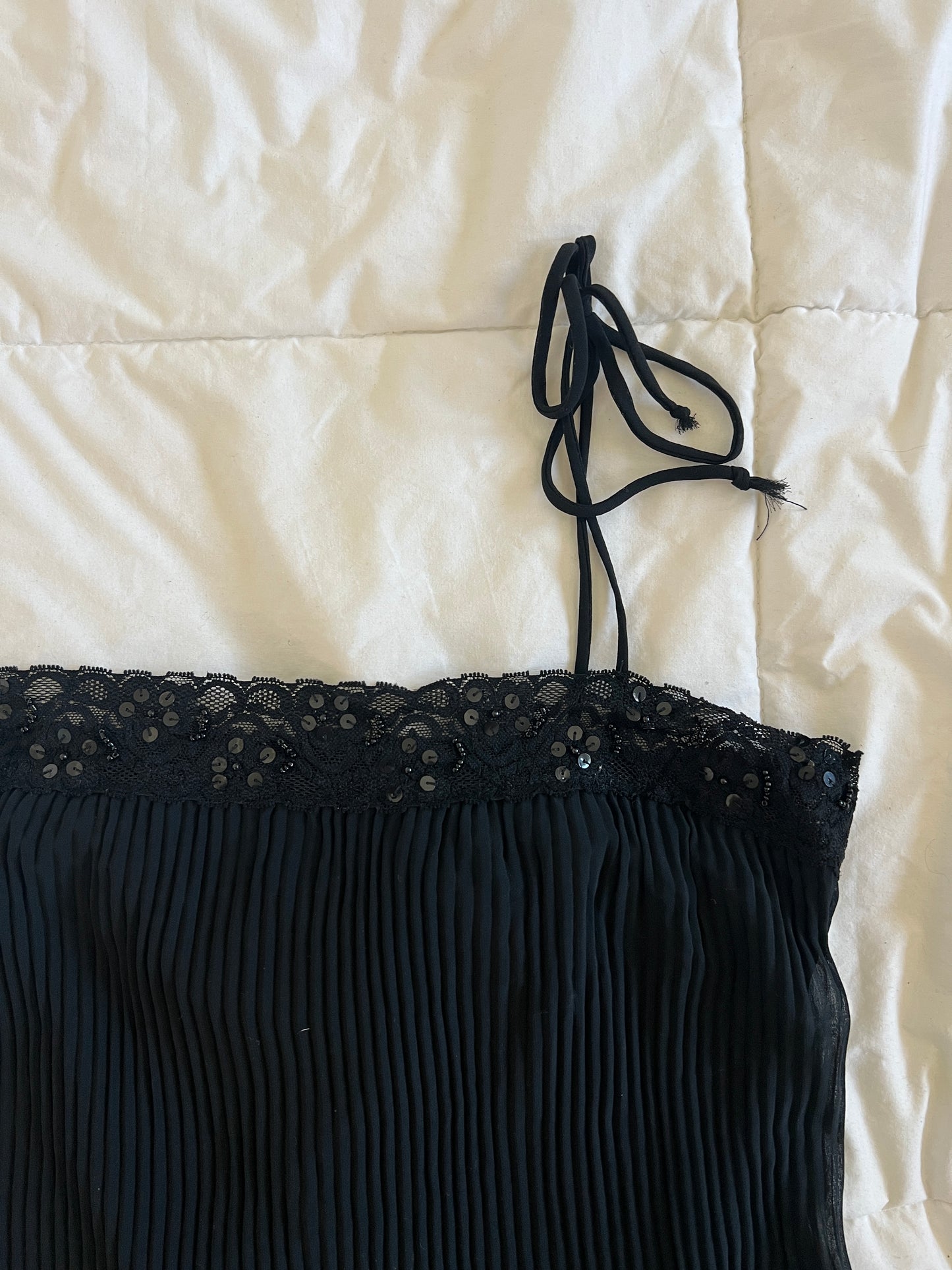 Black Y2k Sequin Tie Tank (L)