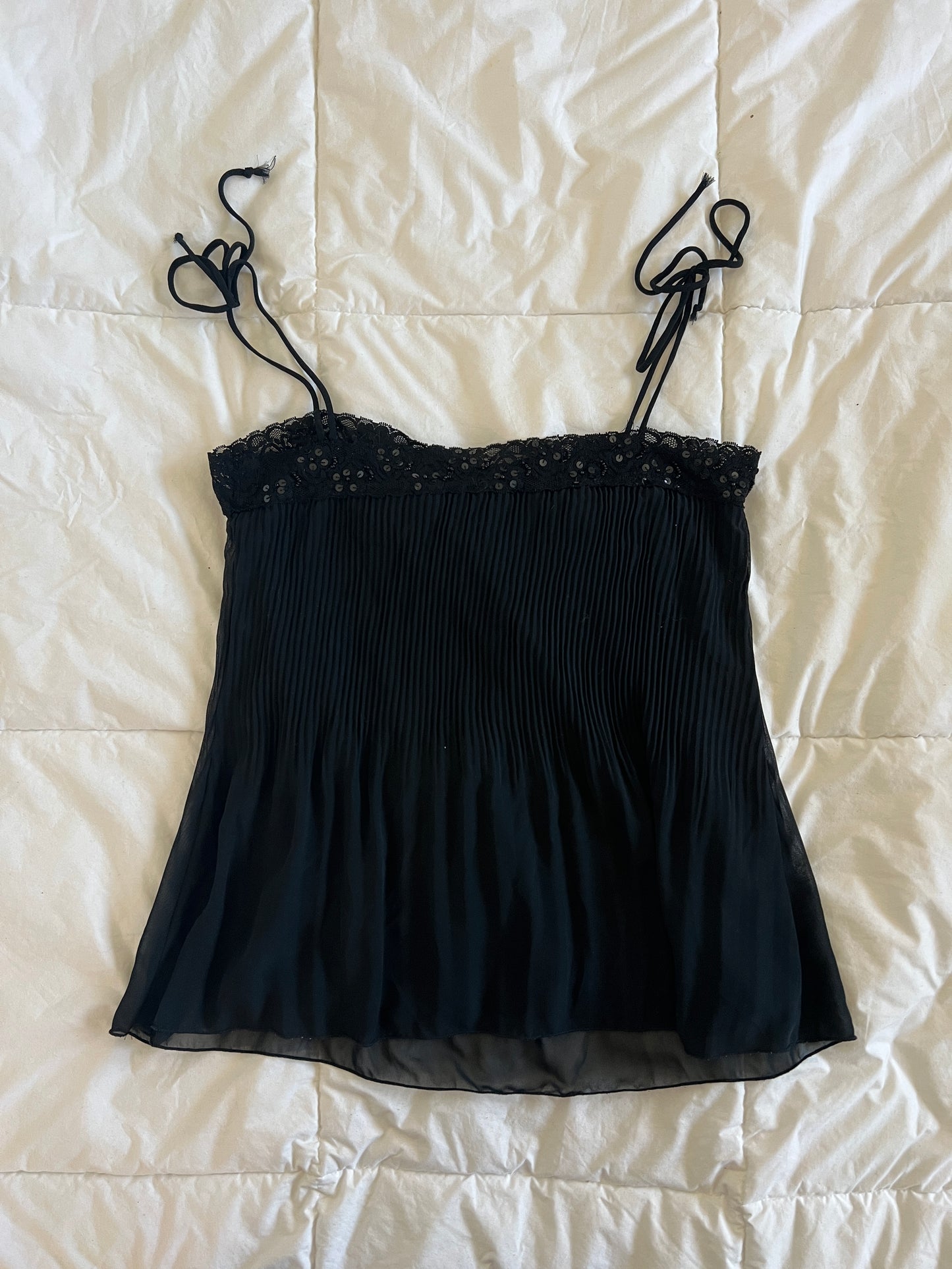 Black Y2k Sequin Tie Tank (L)