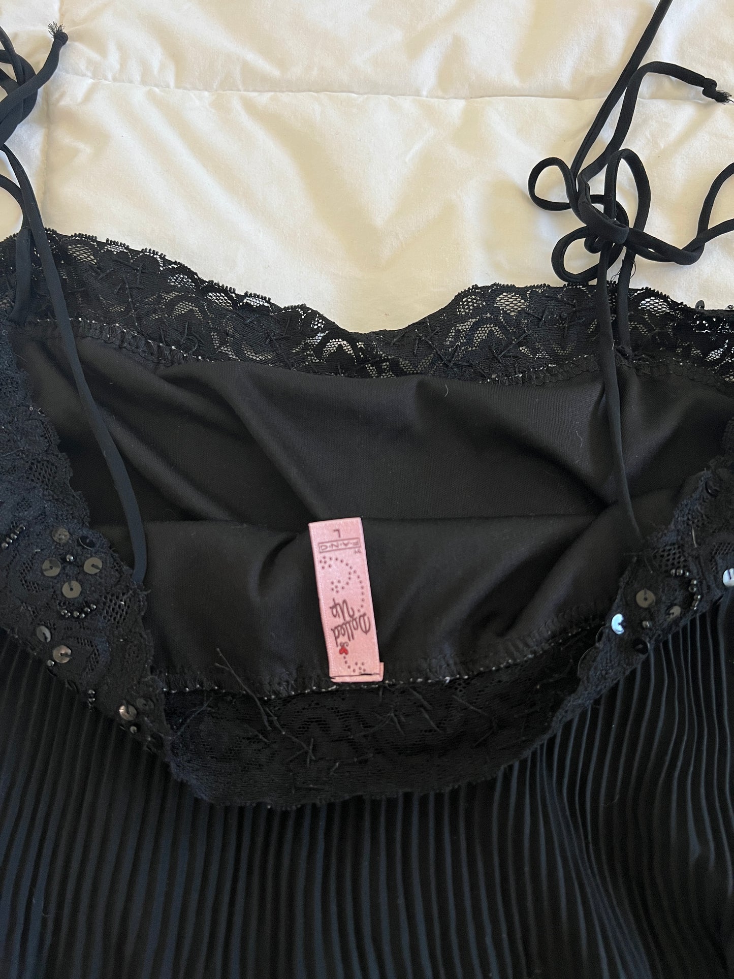 Black Y2k Sequin Tie Tank (L)