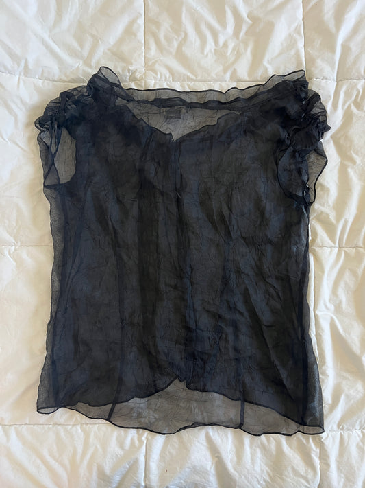 Black Transparent Silk Top (L)