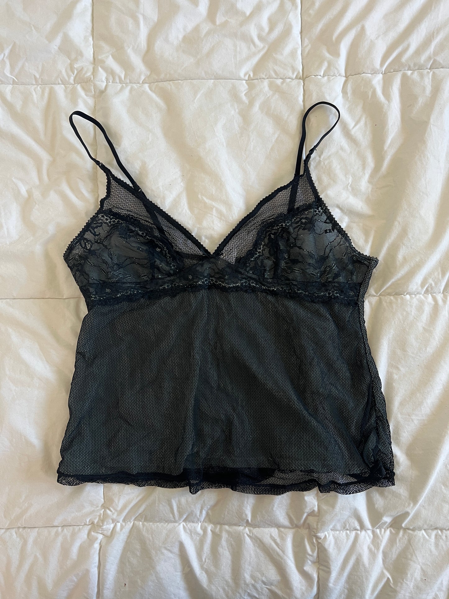 Y2k Black & Blue Mesh Lingerie Top (L/XL)