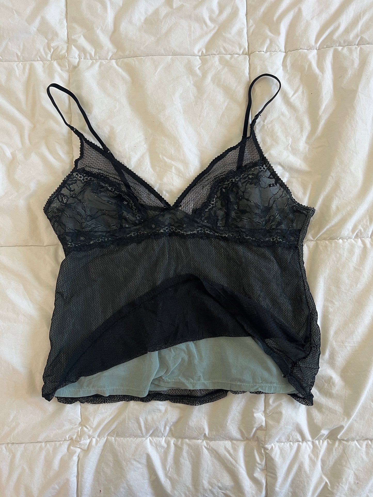 Y2k Black & Blue Mesh Lingerie Top (L/XL)