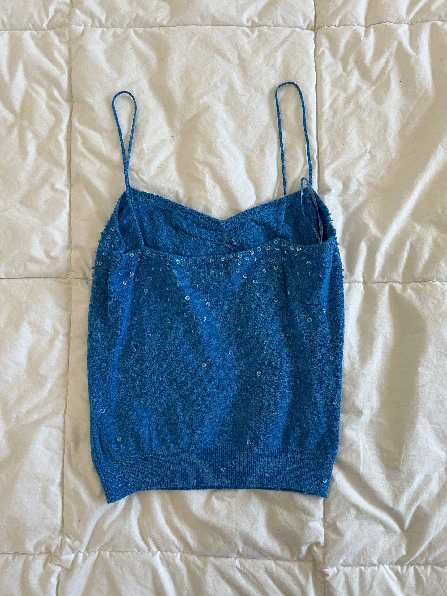 Y2k Blue Beaded Sequin Tank (s)