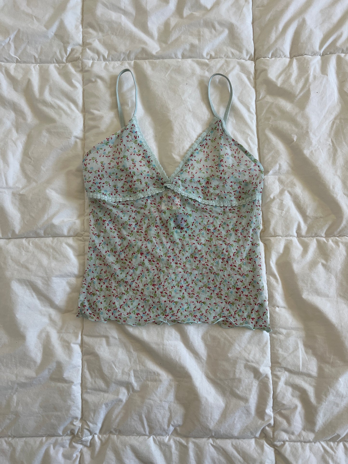 Y2k Baby Blue Floral Mesh Top (s)