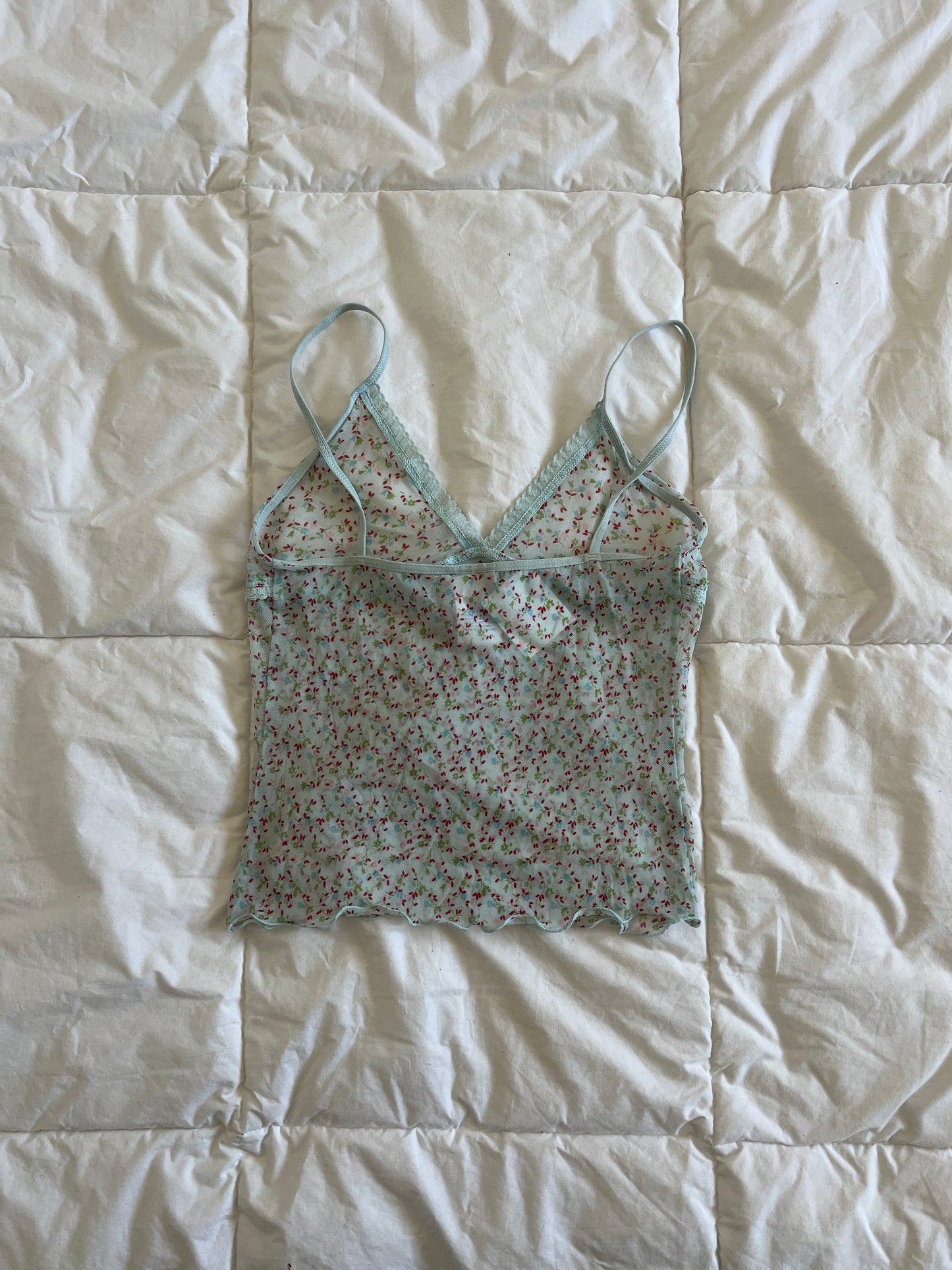 Y2k Baby Blue Floral Mesh Top (s)