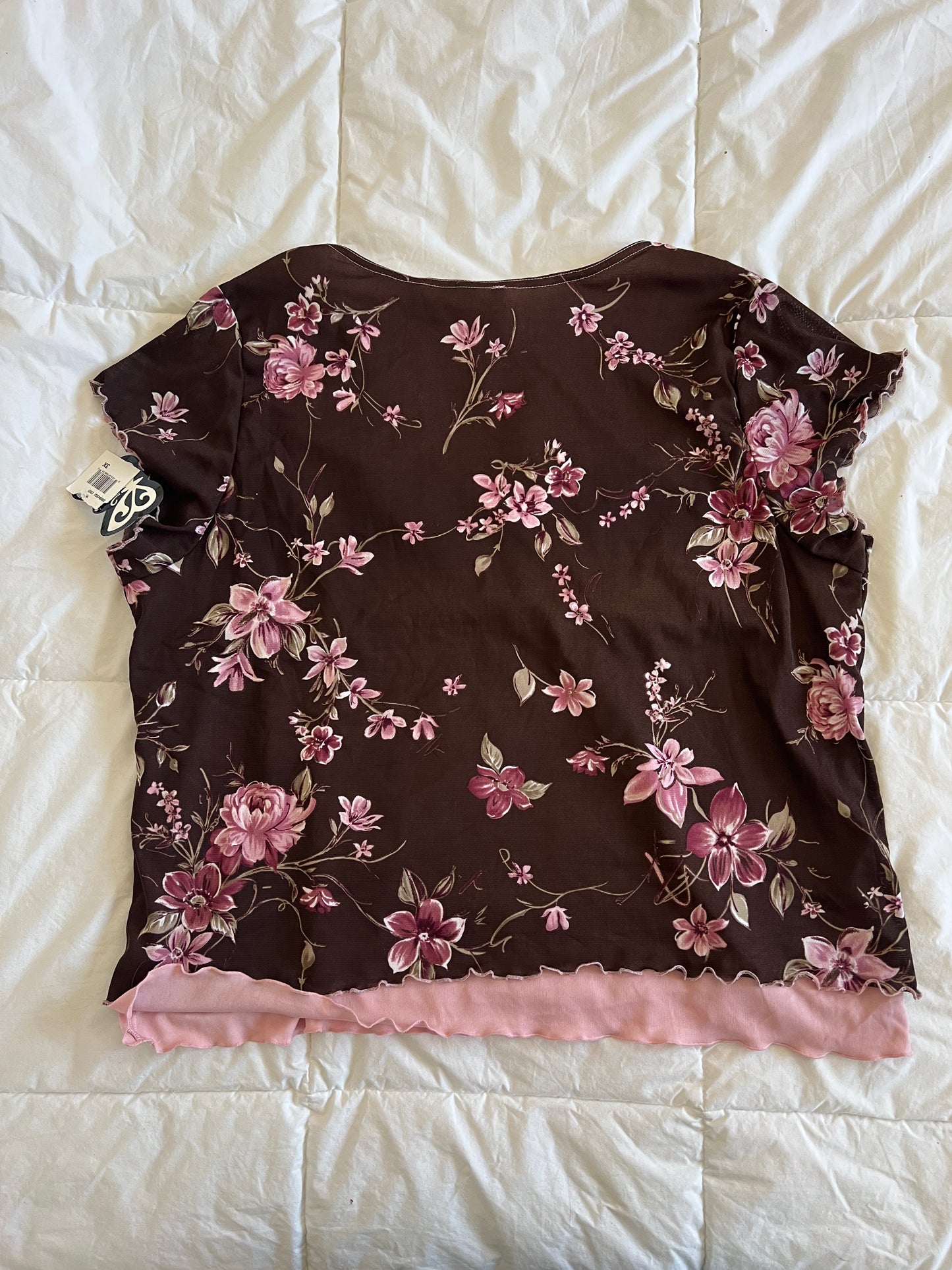 y2k Brown & Pink Floral Blouse (3/4xl)