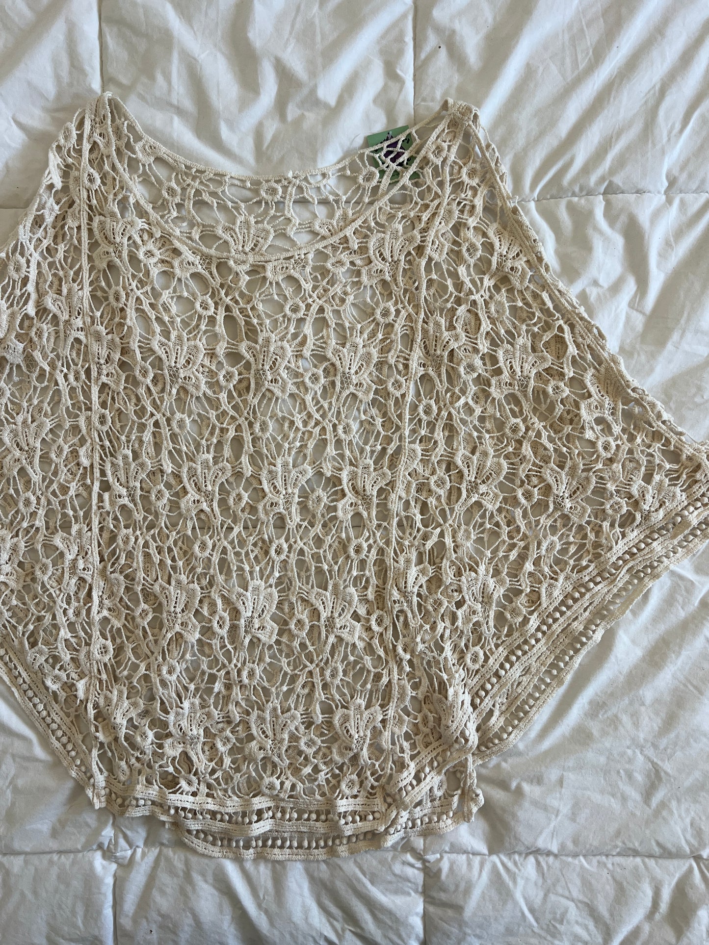 Cream Crotchet Poncho (one size)