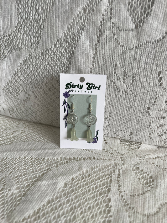 Glass Button + Stone Flower Earrings