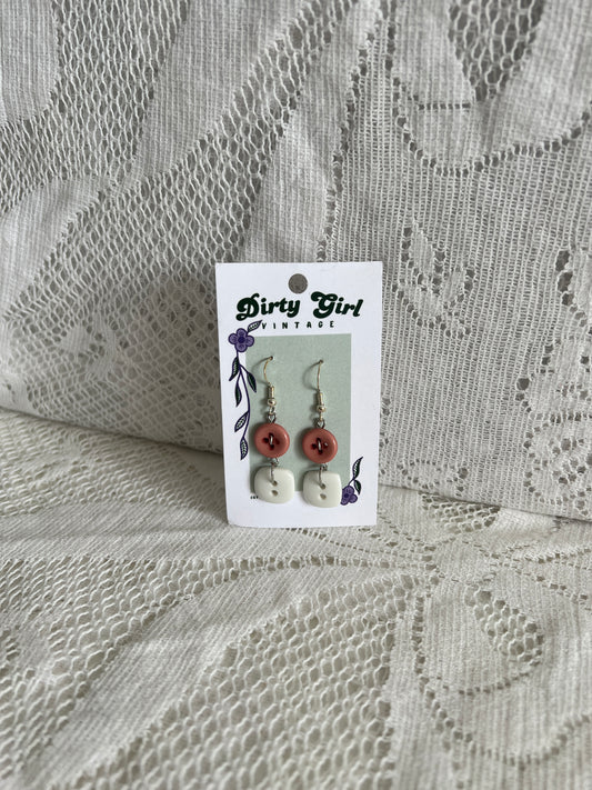 White + New York Pink Button Earrings