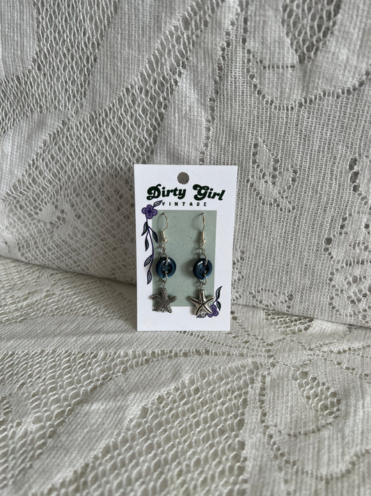 Blue Starfish Button Earrings