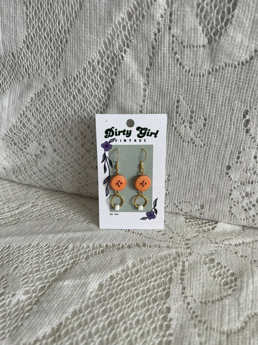 Orange Button Circle Earrings