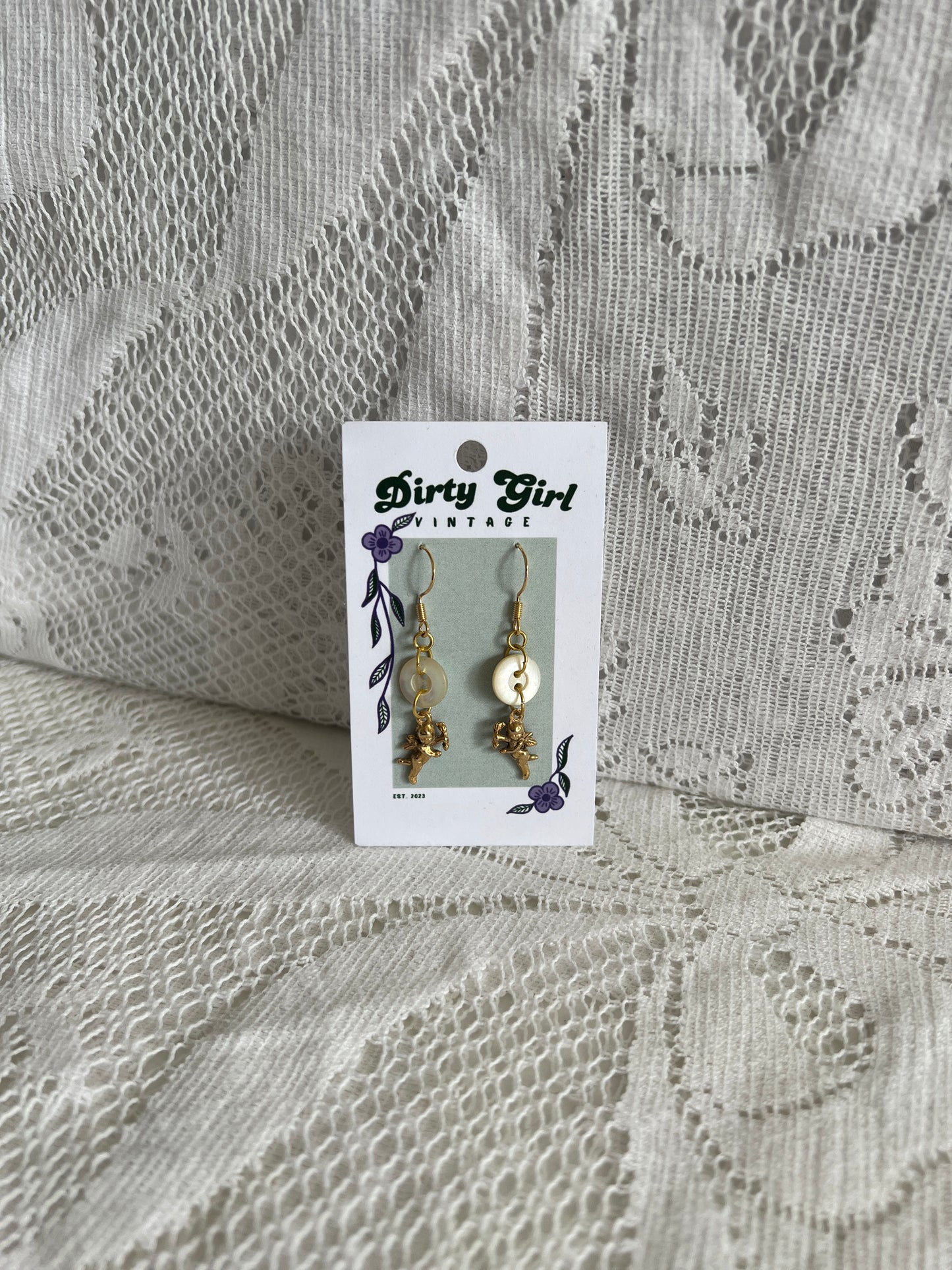 Ivory Button Angel Earrings