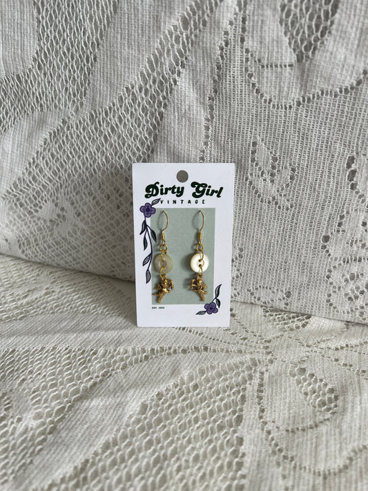 Ivory Button Angel Earrings