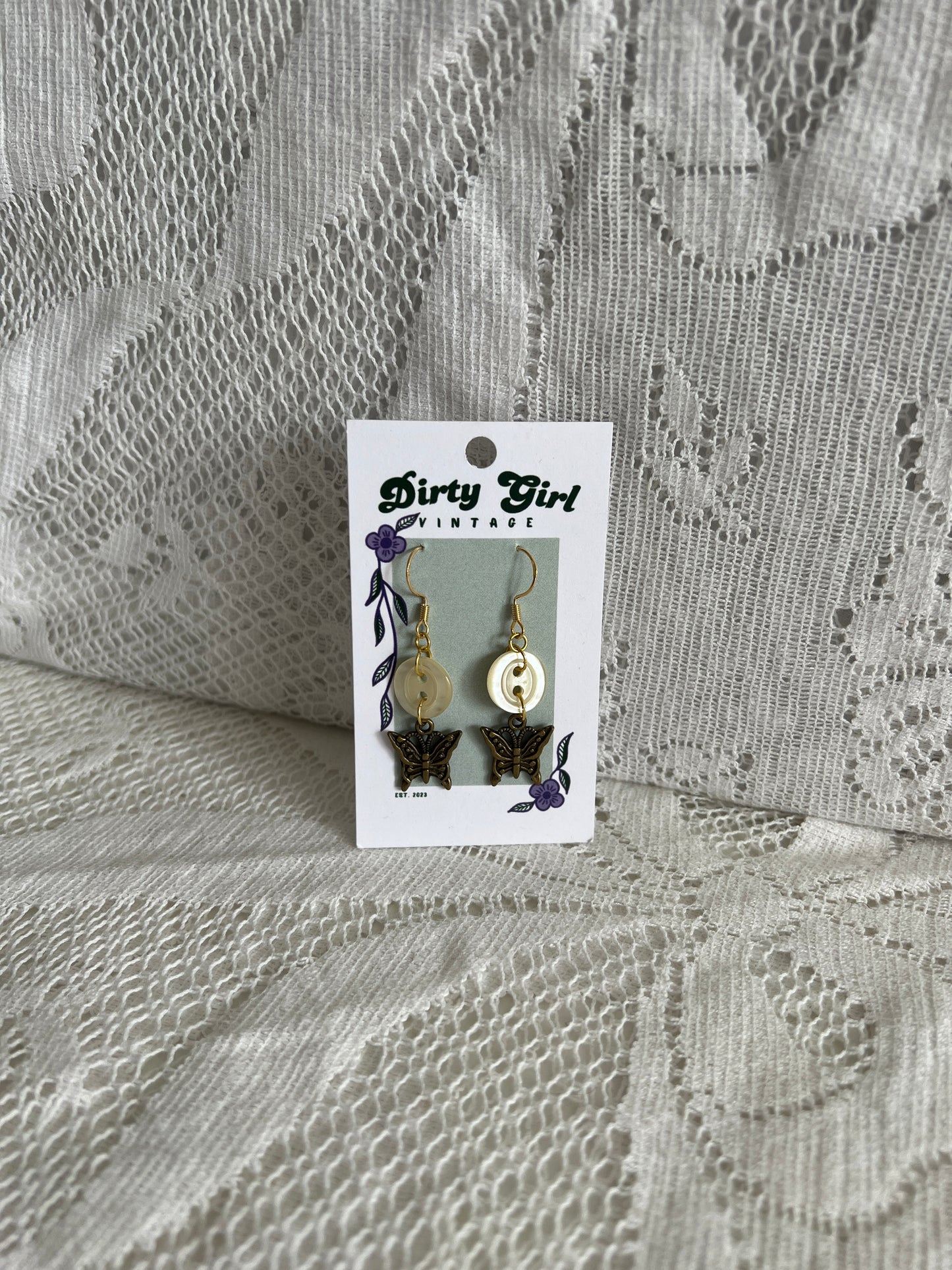 Ivory Button Butterfly Earrings