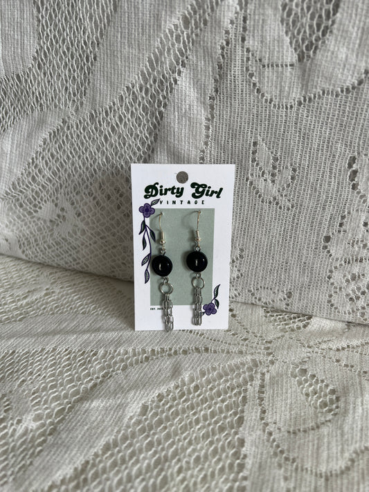 Black Button Chain Earrings