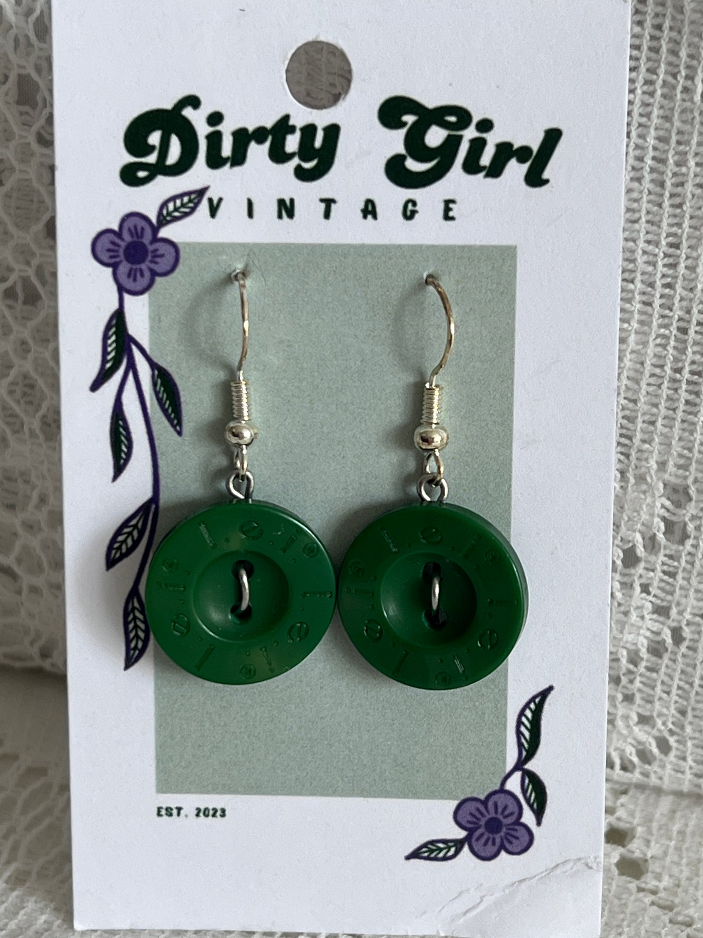 Green LEI Button Earrings