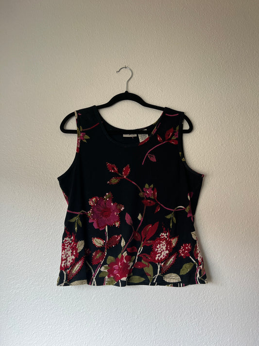 Black Floral Sequin Graphic Tank (xl)