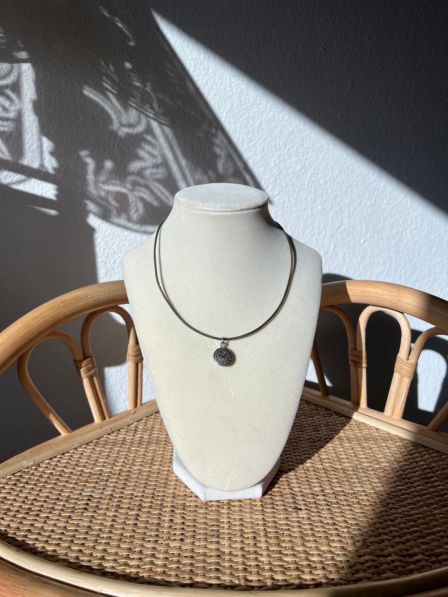 Green Cord Sun Button Necklace