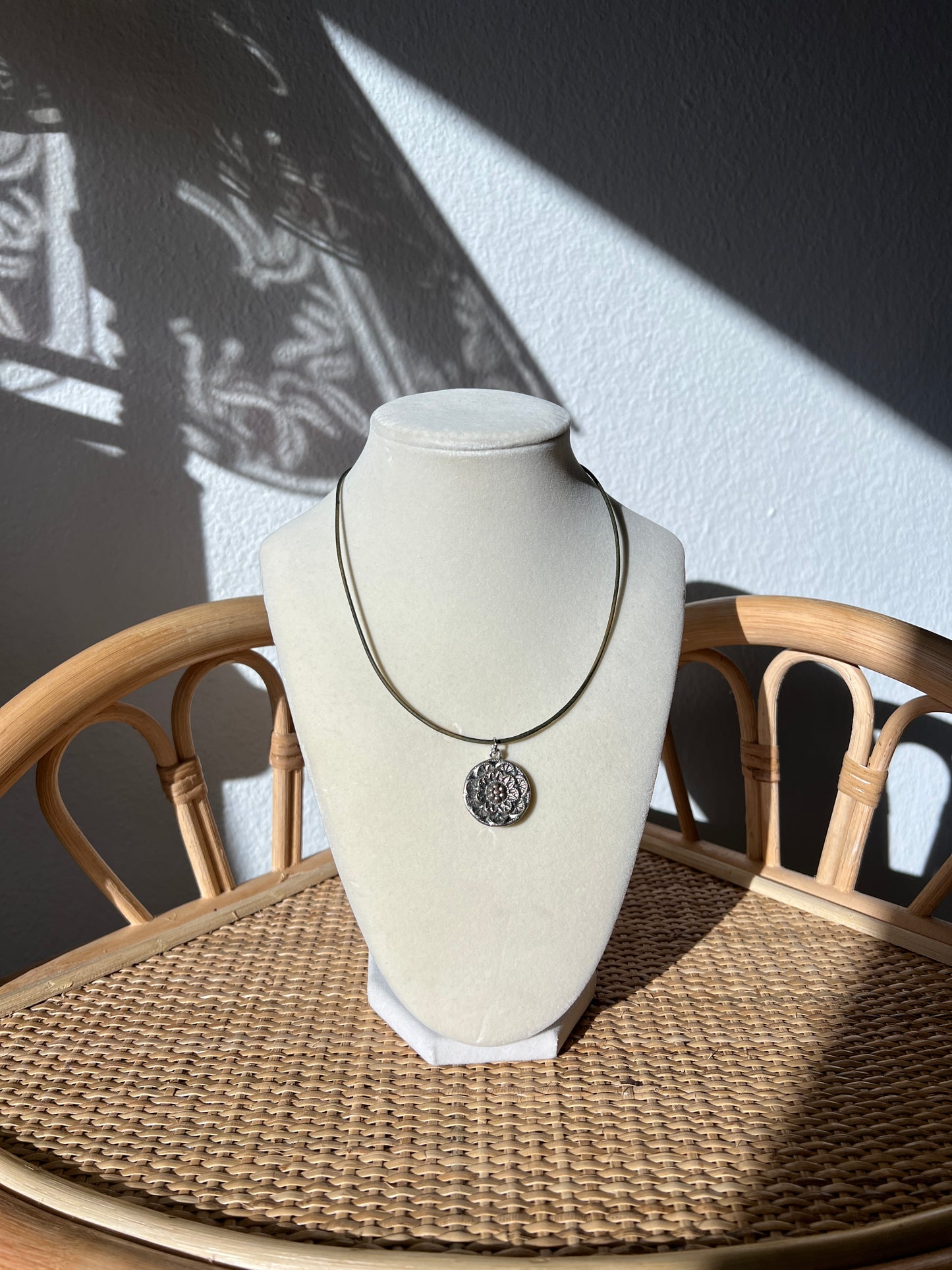 Green Cord Sunflower Button Necklace